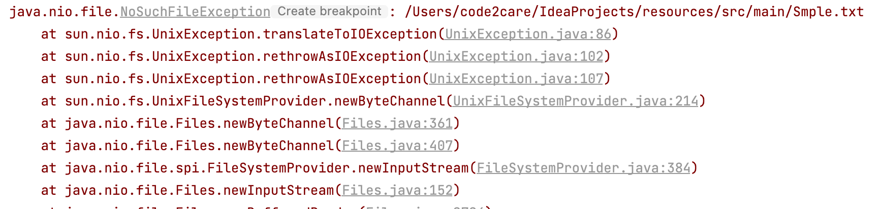 Java NoSuchFileException